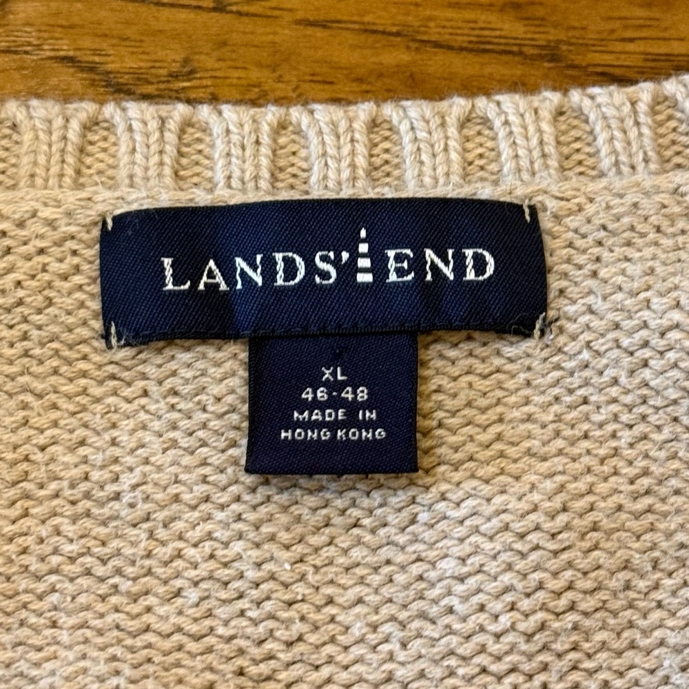 Lands End Knit Sweater Vest XL Beige V Neck Classic Preppy Layering - Picture 4 of 8